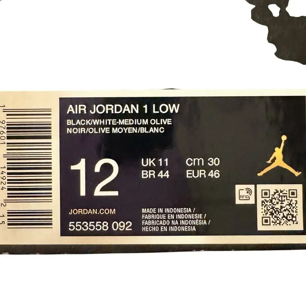 Nike Air Jordan 1 OG Low Black Toe Medium Olive Green 553558-092 Mens 12 NWB